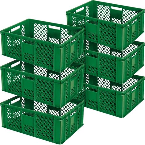 BRB Lot de 6 paniers empilables ajourés/empilables (L x l x H) 600 x 400 x 240 mm, qualité alimentaire, qualité industrielle (vert)