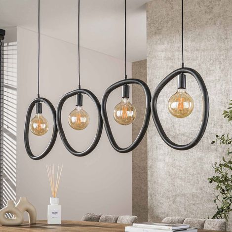 Suspension 4 lampes organiques 140x150 cm en métal noir - RETZA (1/5)