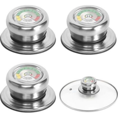 Boutons de couvercle de casserole (3 pièces, thermomètre, poignée en verre, boutons de couvercle de casserole, poignée de cou (1/4)