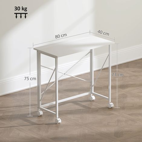 Schreibtisch mit Rollen Faltbarer Bürotisch mit Stahlgestell für Arbeitszimmer Schlafzimmer 80 x 40 x 75 cm Weiß (1/5)