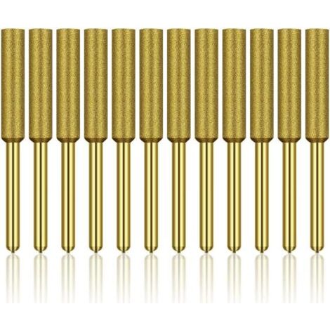12 Pcs Diamant Affûteur de Tronçonneuse, Haute Dureté Titane Plaqué Burr Meule Meule, Affûteur de Tronçonneuse Pierre Bits, 3/16in 4.8mm (1/5)