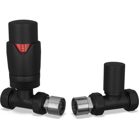 Stirling Bold - Black Thermostatic Radiator Valve & Lockshield Straight 15mm