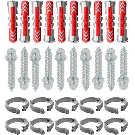Ensemble de 10 colliers tube de descente Ø80 Gris + 10 Vis 7x40mm + 10 Chevilles Duopower 8x40mm - Arcanaute