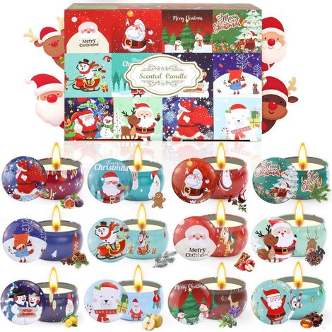 Duftkerzen 12er Set Weihnachtskerzen Sojawachs Geschenkset Aromatherapie (1/5)