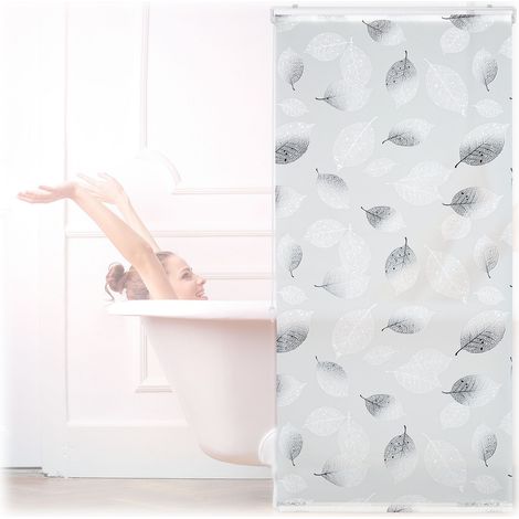 Relaxdays Tenda doccia 80 x 240 cm, motivo a foglie, con chiusura a corda, montaggio flessibile, per vasca, bianco/nero