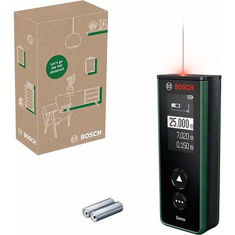 Bosch Distanziometro laser Zamo 4a generazione (misurazione facile e precisa fino a 25 m, batterie ricaricabili tramite USB-C®, con funzione di aggancio, in scatola di cartone E-Commerce) (1/5)