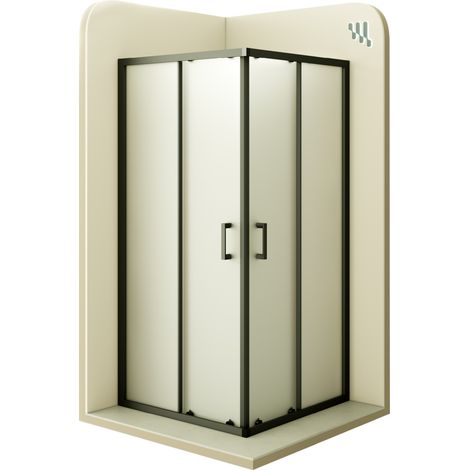 Mampara de Ducha Diana 80x80x180cm -REVERSIBLE- Puertas correderas, Ajuste 77,5-79,5x77,5-79,5cm - Perfiles negros, Cristal satinado 6mm (1/5)