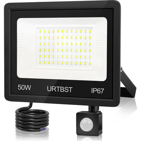 50W Projecteur LED Exterieur Detecteur de Mouvement,5000LM Spot LED Extérieur,IP67 Étanche Projecteur Exterieur LED,7000K Blanc Froid Eclairage Exterieur avec Detecteur pour Garage,Patio