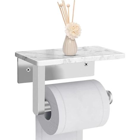 Toilet Roll Holder Wall Mounted, 304 Stainless Steel Toilet Paper Holder with Marble Shelf, Rustproof Matt Brushed Tissue holder for Bathroom (1/5)