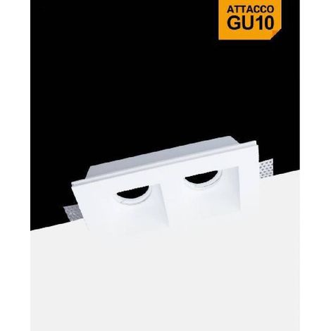Trade Shop - Portafaretto In Gesso Doppio Quadrato Incasso A Scomparsa Portalampada Gu10 Gs23 - (1/2)
