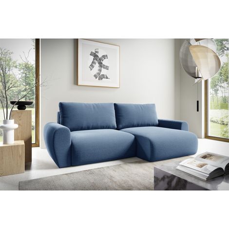 Ecksofa Schlafsofa GALAN Stoff Poso Blau Ottomane Rechts