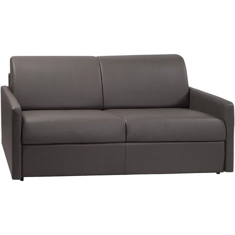 Canapé 3 places convertible express en simili gris avec assise mémoire de forme - Couchage à lattes larges 140 cm - Matelas 18 cm CALIFE (1/3)
