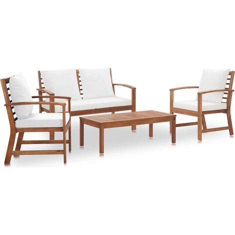 4-tlg. Garten-Lounge-Set mit Auflagen Massivholz Akazie