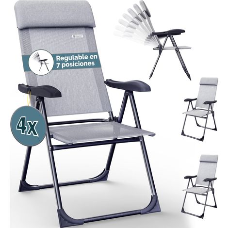 Casaria Set de 2x Sillas de Jardín Plegables ajustables en 7 posiciones Aluminio con respaldo alto función reclinable para Balcón Camping Terraza 4er Set Grau Melange (de)