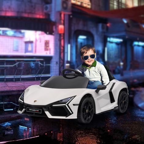 Voiture électrique pour enfants avec lumières LED, klaxon et télécommande, en plastique et acier, 105 x 60 x 40 cm, blanche (1/5)