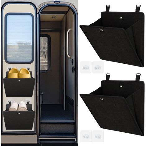 Étagère à chaussures murale (lot de 2, noire) : pliable, inclinable à 45°, 27,4 x 26,4 x 16 cm, poches pour une paire par unité (1/5)