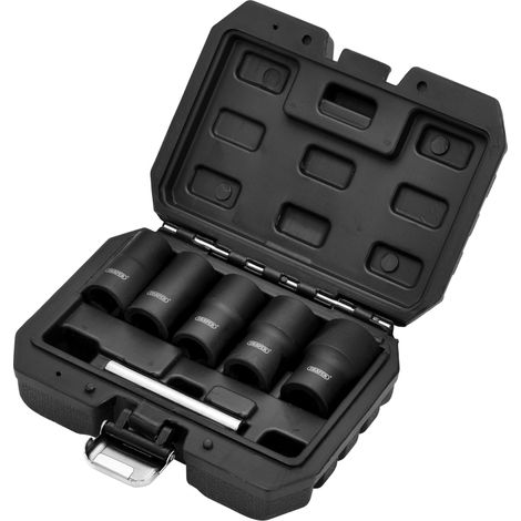 Draper 6-Piece Impact Wheel Nut Socket Set, 1/2" Drive, Includes 17mm, 19mm, 21mm, 23mm, and 27mm Sockets (1/2)