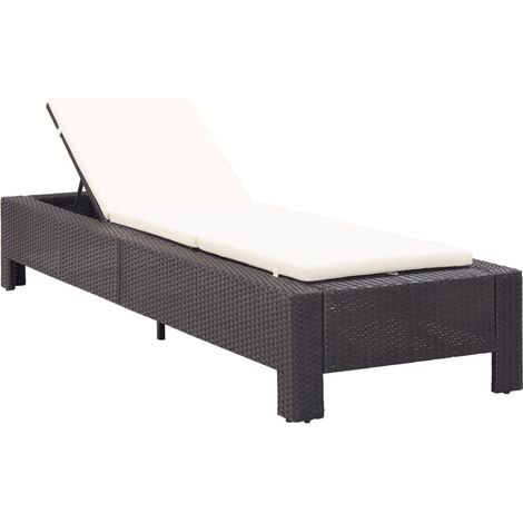 Lettino prendisole con cuscino nero resina intrecciata 020012197