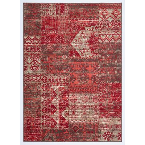 Tapis salon et chambre 80x150 rouge rectangle tissé motif ethnique WORKYPATCH (1/4)