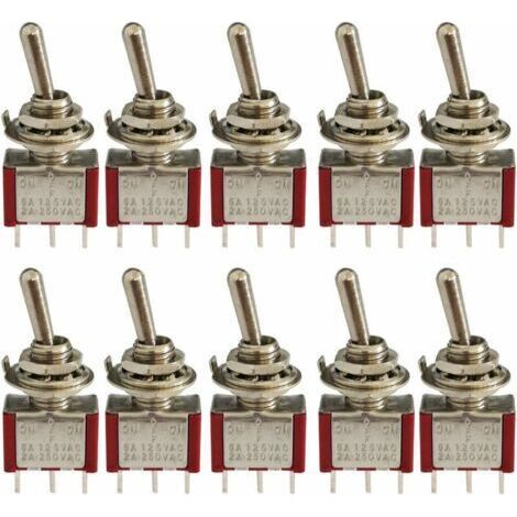QORVA
-10 Pcs Mini Interrupteur à Bascule, AC 125V 6A / 250V 2A 3 Broches SPDT ON-OFF-ON 3 Broches 3 Positions SPDT Interrupteur à Bascule Autobloquant pour Pièces Auto Rouge,de