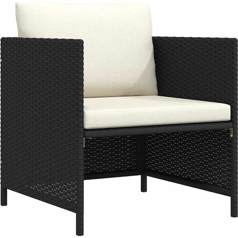 vidaXL Garden Sofa with Cushions Black Poly Rattan
