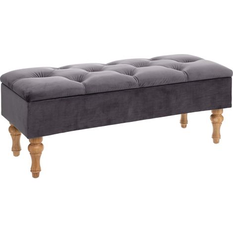 Atmosphera – Banquette de rangement en bois de chêne clair et velours gris – Dimensions 102x41x38 cm – Design moderne avec espace de rangement pratique (1/10)