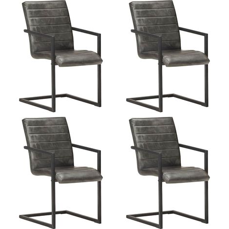 vidaXL Chaises à manger cantilever lot de 4 gris cuir véritable (1/5)