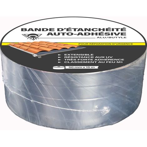 Méduze - Bande d’étanchéité autocollante alu/butyle 50mm x 15m - Polyvalente - Flexible - Application facile - Durable (1/4)