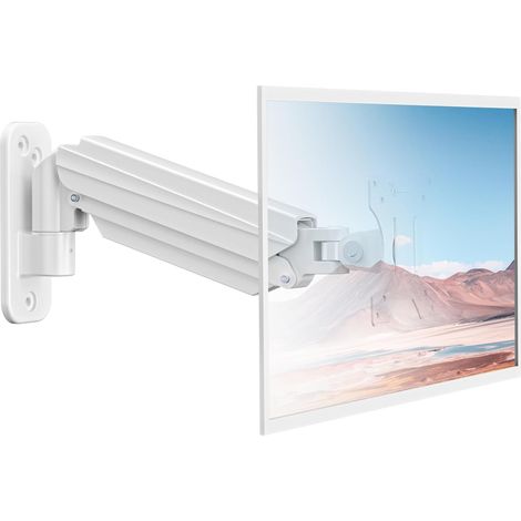 Support Mural Écran PC, Bras Ecran PC pour Moniteurs de 17-32 Pouces, Bras Ecran avec Ressort à Gaz Charge Maximale de 9 KG, Inclinable, Pivotant et Rotatif, VESA 75/100mm Blanc WM011AW (1/5)