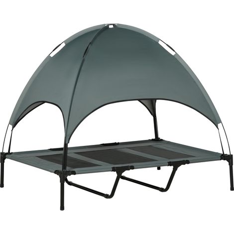 Cama Para Mascotas Con Dosel Elevada Para Exterior Cama Para Perros Techo Tela De Tafetán Transpirable Gris 122X92X108Cm