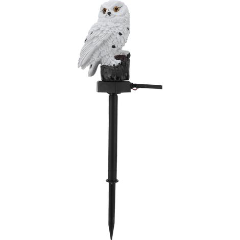 Lampe pelouse solaire LED – forme hibou – lumière blanche chaude – piquet sol – paysage