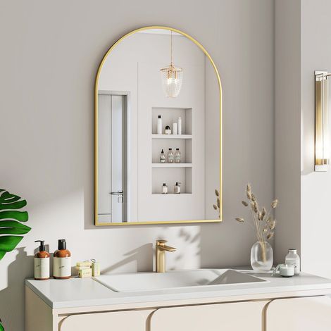 Koonmi miroir mural à angle droit arqué - 55 x 95 cm - Gold - À suspendre - Cadre en alliage d'aluminium
