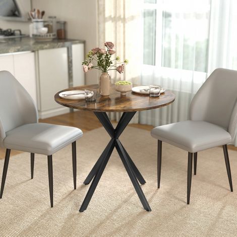 Table de cuisine ronde, 80 cm, plateau compact, panneaux de particules, métal, brun rustique (1/5)