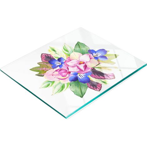 Tabla de cocina de vidrio duradera y elegante con estampado de ramo de flores, 60x52 cm. (1/5)