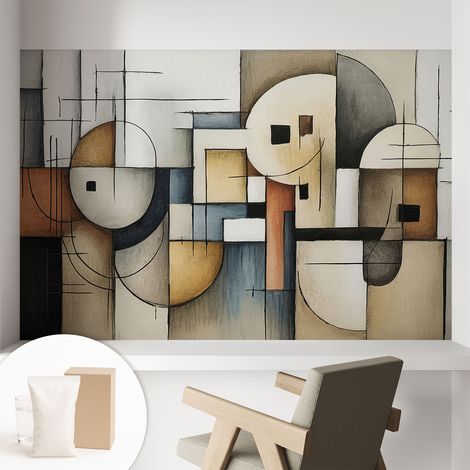 Papier peint intissé pour salon chambre à coucher peint imprimé pour mur - Colle incluse gratuite Harmonie géométrique 104x70 cm (1/5)