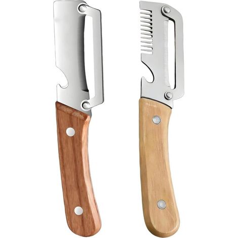 Éplucheur Multifonction en Acier Inoxydable, Éplucheur Légumes avec Manche en Bois, 3 en 1 Éplucheur Éminceur Intégré Ouvre-Bouteille, Ustensile de Cuisine (2pc Mix - Couper + Peler(poignée en Bois))