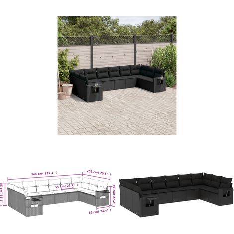 10-tlg. Garten-Sofagarnitur mit Kissen Schwarz Poly Rattan - Gartenmöbel - Outdoor Möbel - Lounge Set - Rattan Gartenmöbel - Polyethylen Gartenmöbel - Home & Living (1/3)
