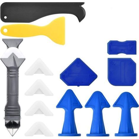 Silicone Grattage à joint Kit d'outils de calfeutrage en silicone pour enlever le calfeutrage Buse d'étalement Applicateur de mastic et outils de finition (1/5)