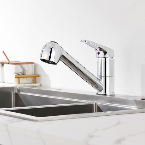 Einhebel Chrom Küchenarmatur Ausziehbar 2 Strahlarten 360° Schwenkbar (1/5)