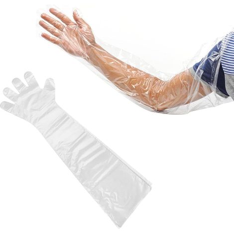 Gants longs en plastique vétérinaire,Gants d'insémination jetables,Gants imperméables transparents jetables,Bras long,Transparent,Pour l'insémination artificielle,Examens vétérinaires,Transparent,8PCS (1/5)