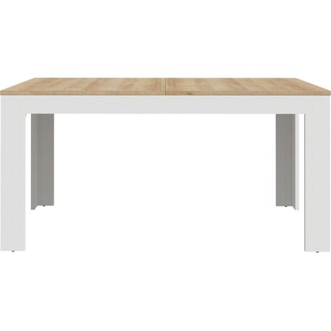 Table a manger extensible - BOHOL - Rectangle - Blanc combiné couleur bois - 8 personnes - L 160-206,6 x P 90,2 x H 78,2 cm (1/3)