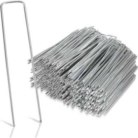 Set 150 Piquets de fixation en acier galvanisé Ø3mm 150x40mm, piquet ancrage sol jardin, pour Bâche Anti-Mauvaises Herbes (1/4)