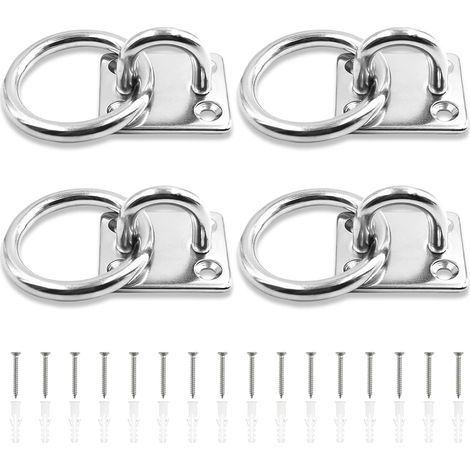 Juego de 4 anillas de pared, anillas de fijación de acero inoxidable 304 para placas, alambre metálico de 6 mm de diámetro, placa con ojo cuadrado, aptas para establos, estudios de yoga y gimnasios. (1/5)
