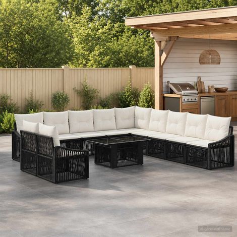 vidaXL Set Divano da Giardino 12 pz Nero e Bianco Crema polyrattan (1/5)