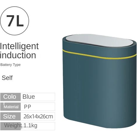 Poubelle automatique intelligente à capteur (bleue, 7 L, alimentée par piles), étanche, idéale pour la cuisine et la salle de bain. (1/5)