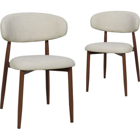 Lot de 2 chaises en tweed écru pieds en métal marron FLAVIA
