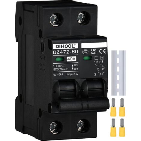 DC Circuit Breaker 1000VDC Solar PV Auto Photovoltaic Fuse Circuit Breaker (DC1000V,2 Pole,40 Amps) (1/5)