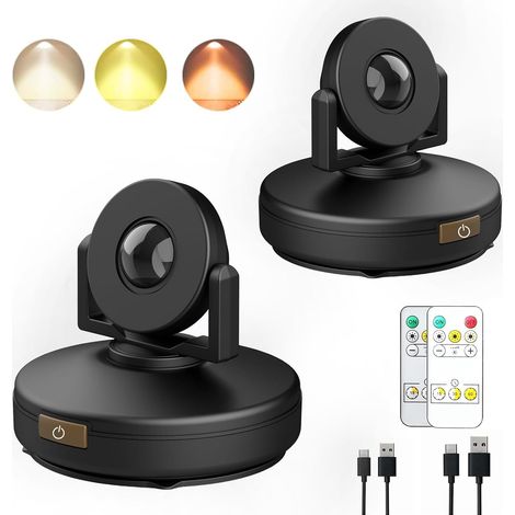 Projecteur LED sans fil ensemble de 2 pièces, lampe montante rechargeable, alimenté par batterie, lampe photo avec télécommande, projecteur de bande, Puck light avec gradation de minuterie (1/5)