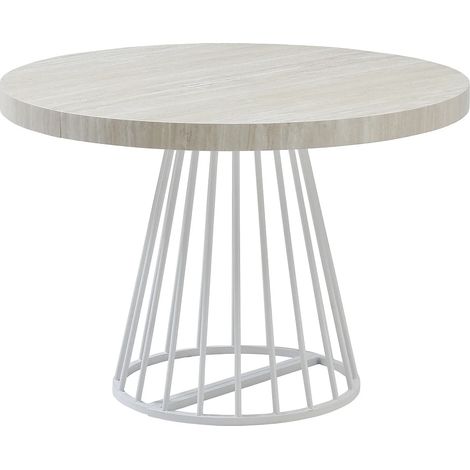 Tavolo da pranzo allungabile da 2 a 12 coperti in MDF e Acciaio Effetto travertino beige e Bianco - FIRELA
