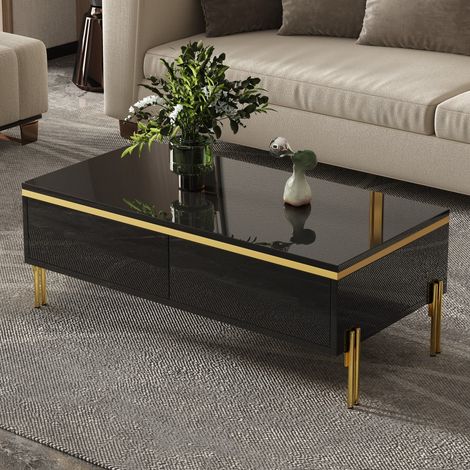 Table basse fixe-laquée brillante-multifonctionnelle-rangement intégré-100x50x36cm (1/5)